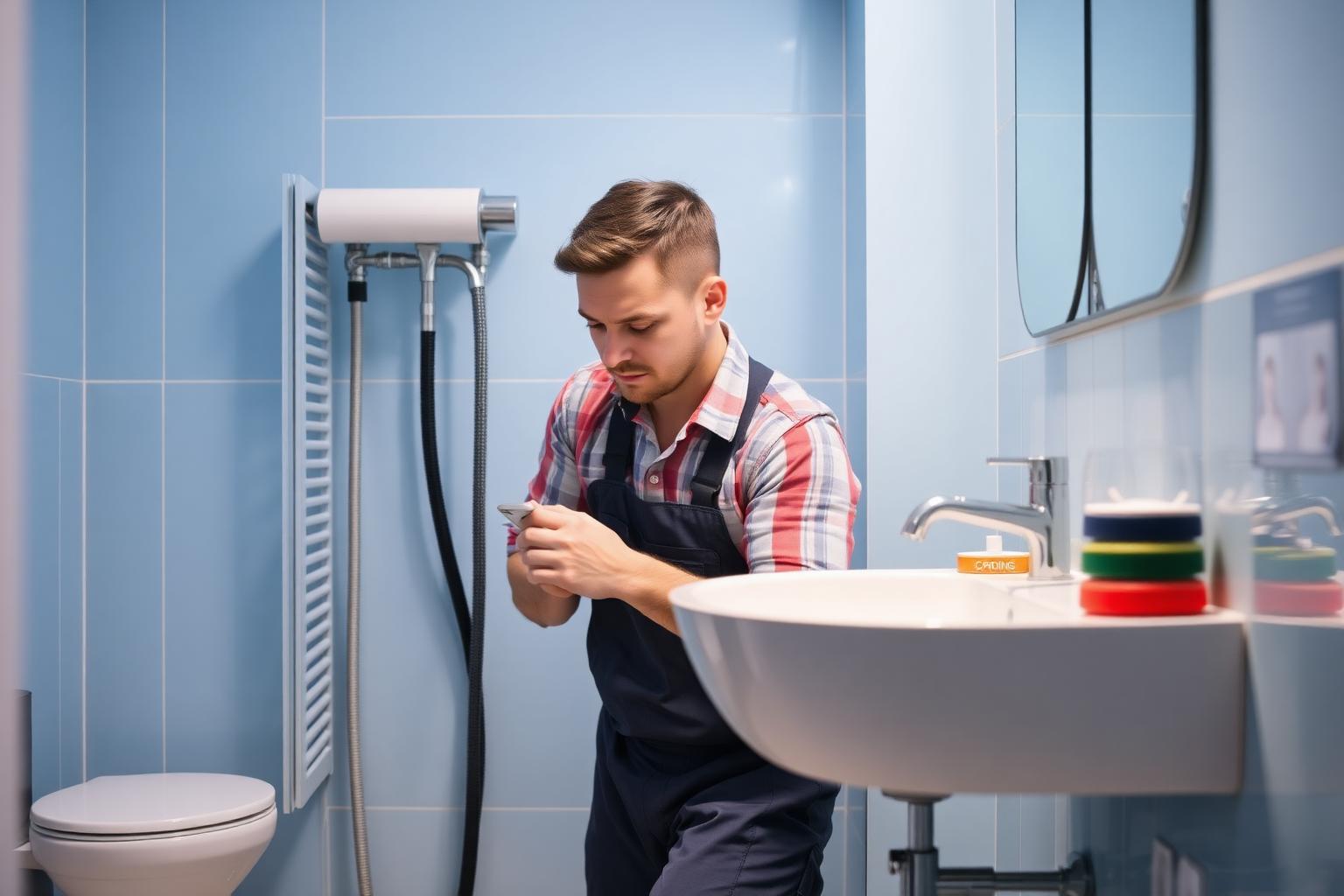Plombier intervenant dans une salle de bain